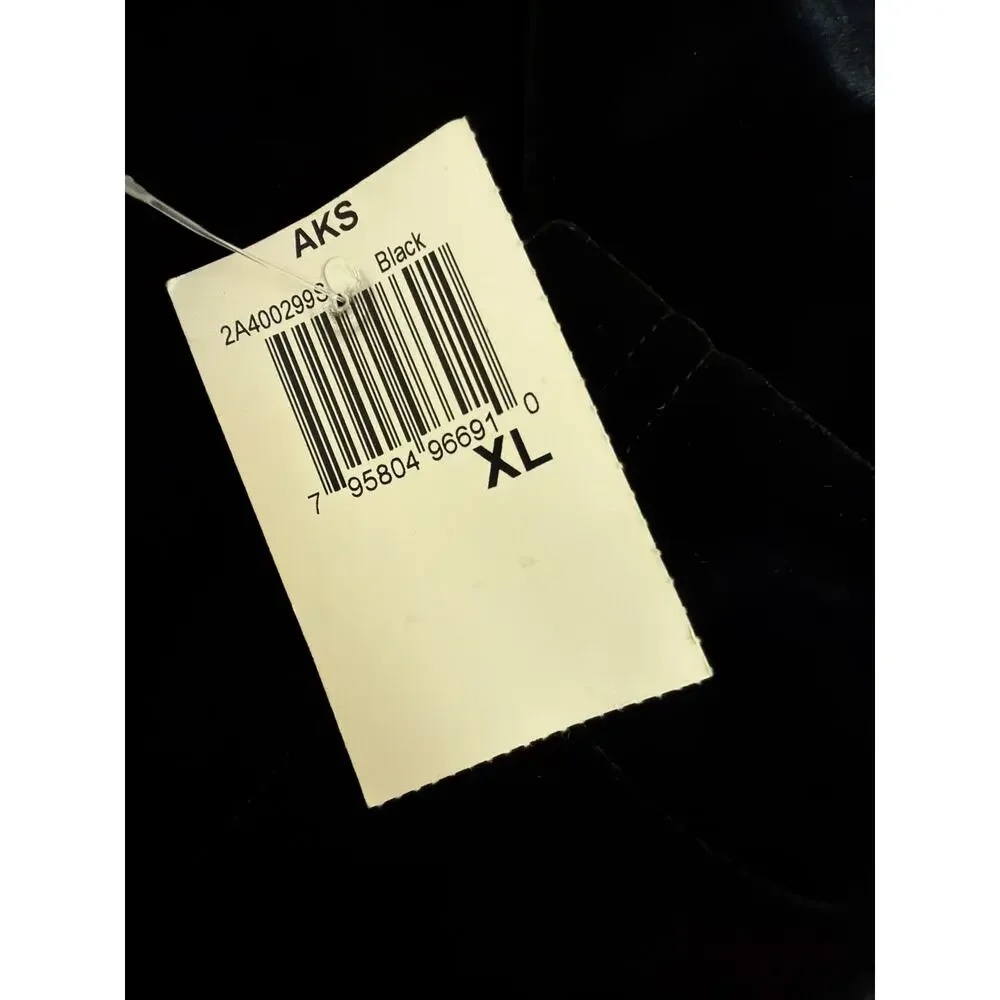 NWT AKS by Amy K Su Black Velvet Ruffled Collar Deep V Neck Top Size XL